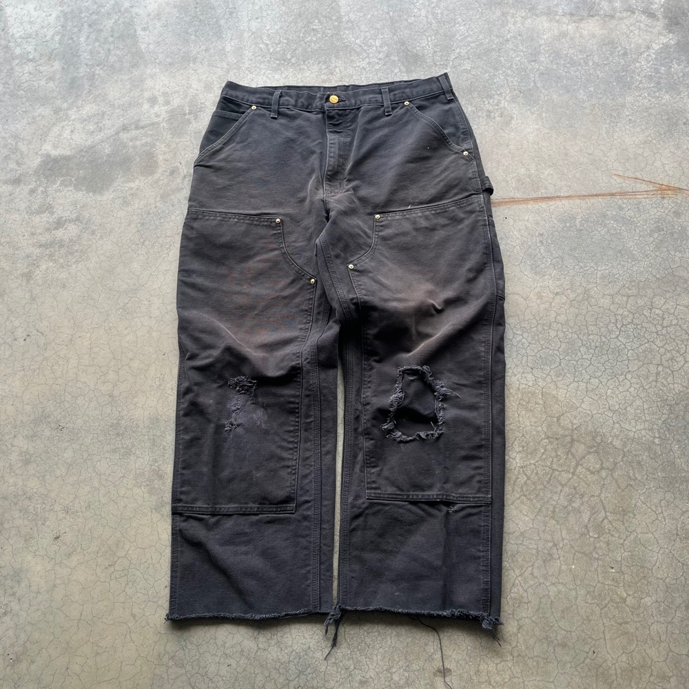 Vintage Carhartt Double Knee Pants Faded Black Distressed Made in USA 36x32 Cut